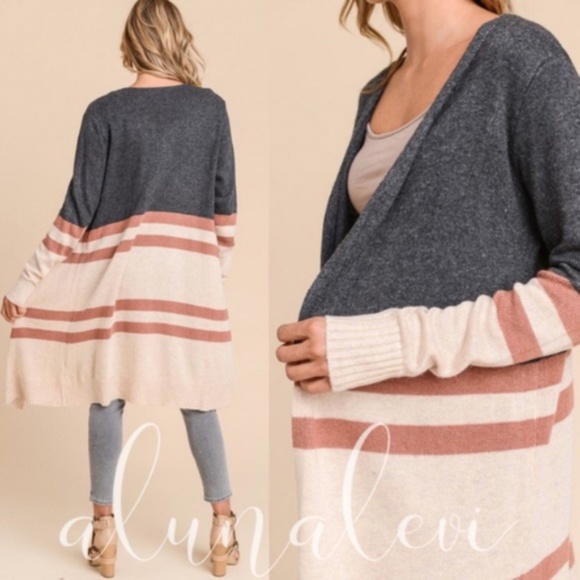 Cozy Color block cashmere blend long cardigan - Picture 3 of 5